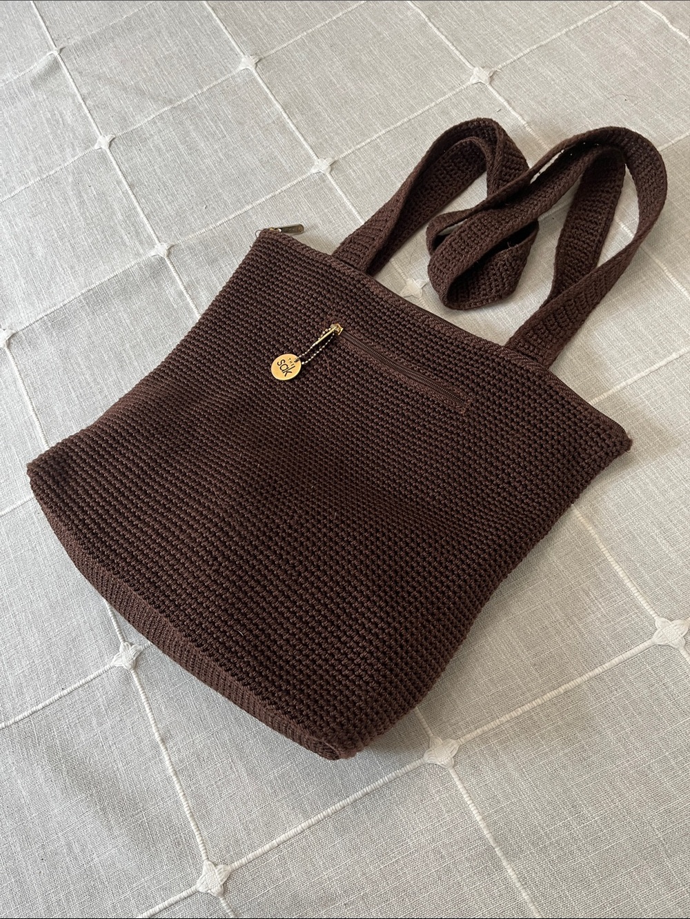 The SAK Brown Knit Tote Bag with Front Zip Pocket